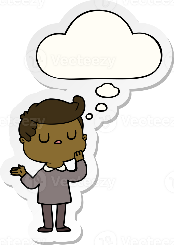 cartoon man wondering with thought bubble as a printed sticker png