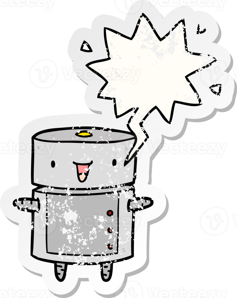 cute cartoon robot with speech bubble distressed distressed old sticker png