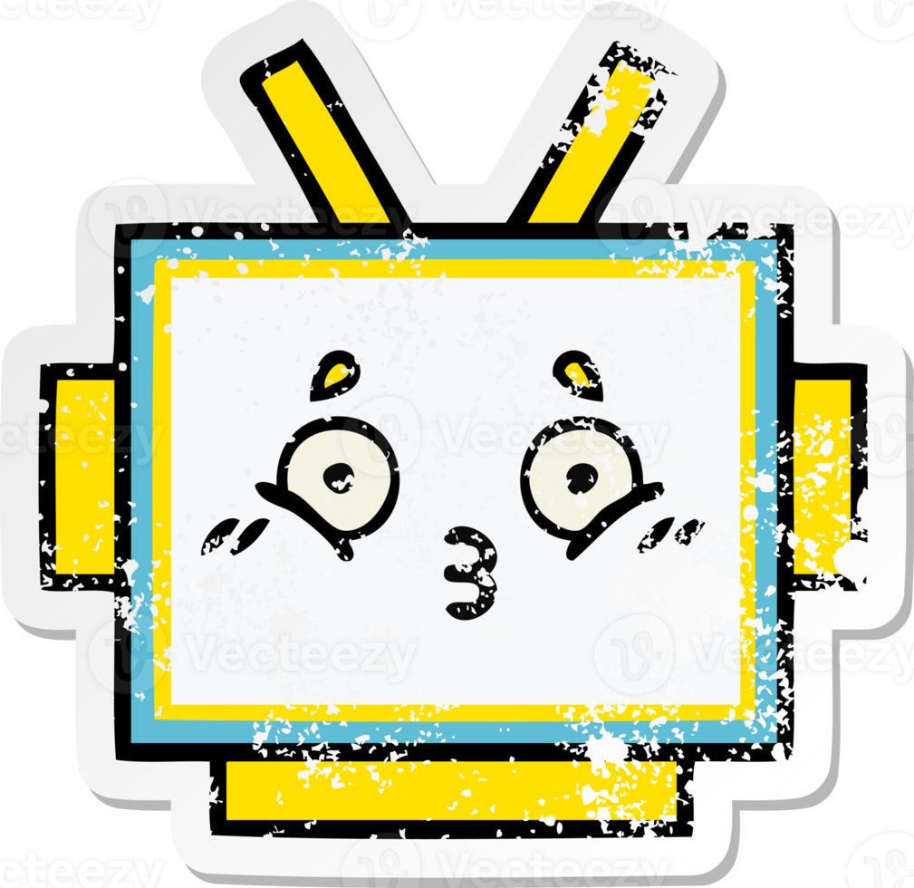 distressed sticker of a cute cartoon robot head png