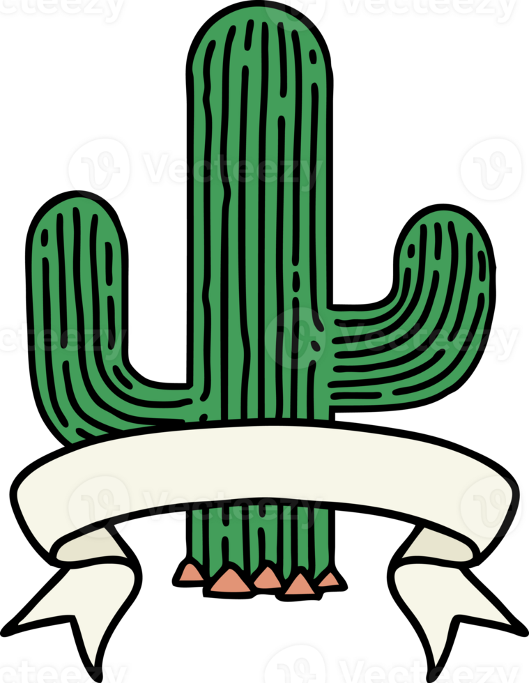 traditional tattoo with banner of a cactus png
