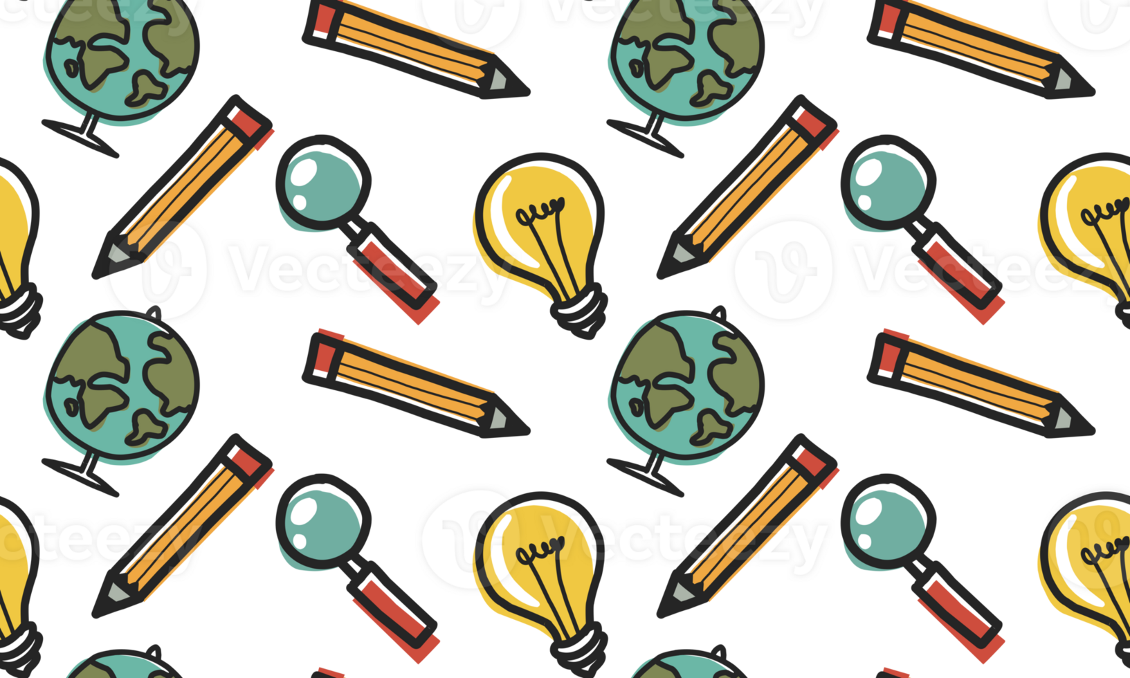 back to school icon pencil, globe, lamp and glasses pattern seamless png