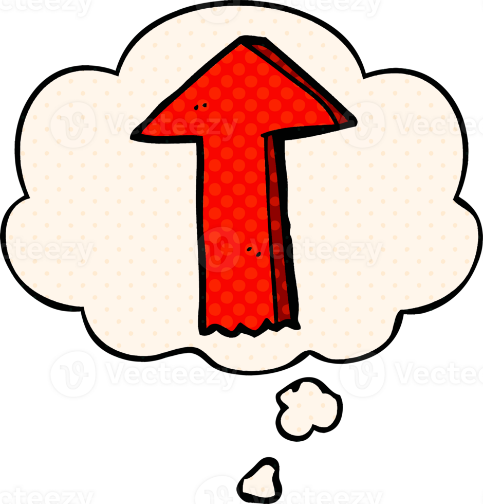 Karikatur Pfeil mit habe gedacht Blase im Comic Buch Stil png