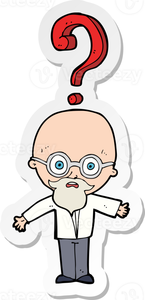sticker of a cartoon older man with question png