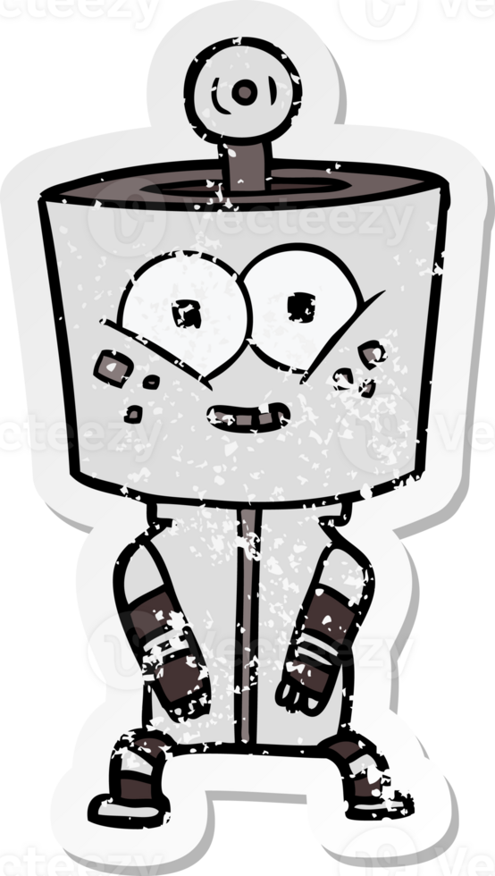 distressed sticker of a happy cartoon robot png