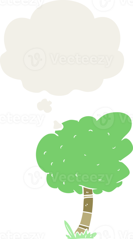 cartoon tree with thought bubble in retro style png