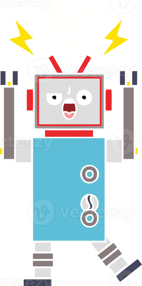 flat color retro cartoon of a broken robot png