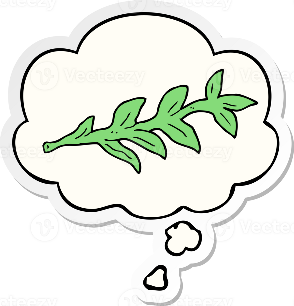 cartoon plant with thought bubble as a printed sticker png