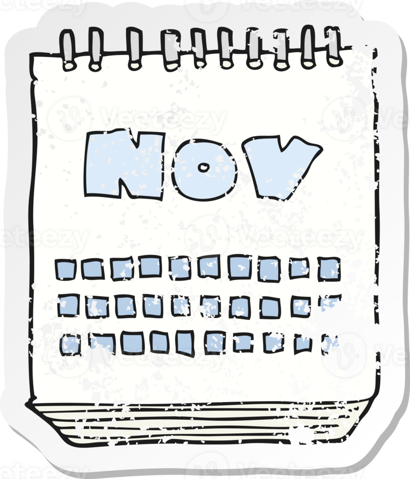 retro distressed sticker of a cartoon calendar showing month of november png