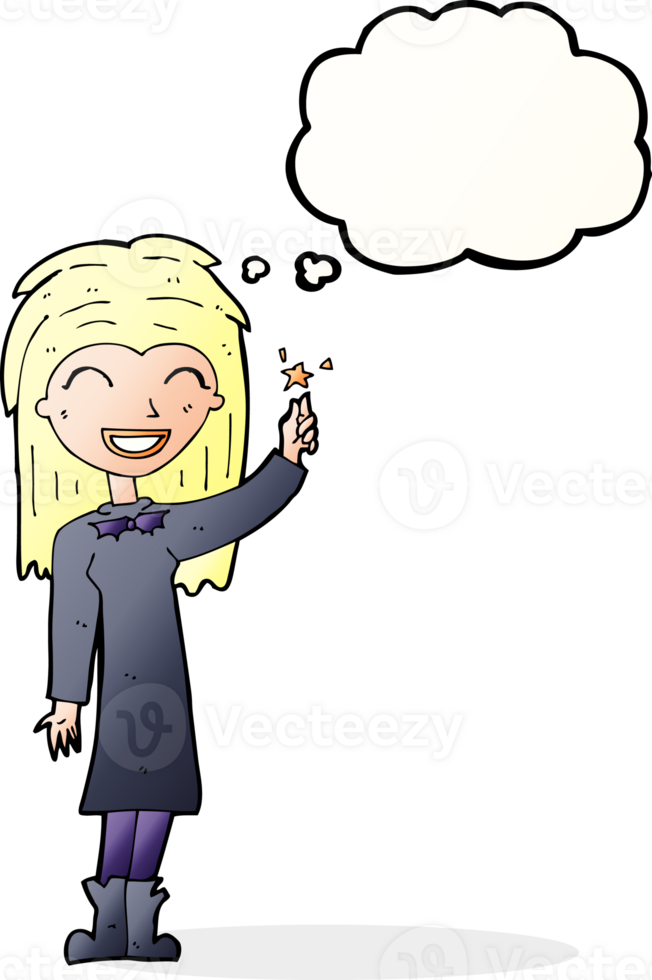 cartoon friendly witch girl with thought bubble png