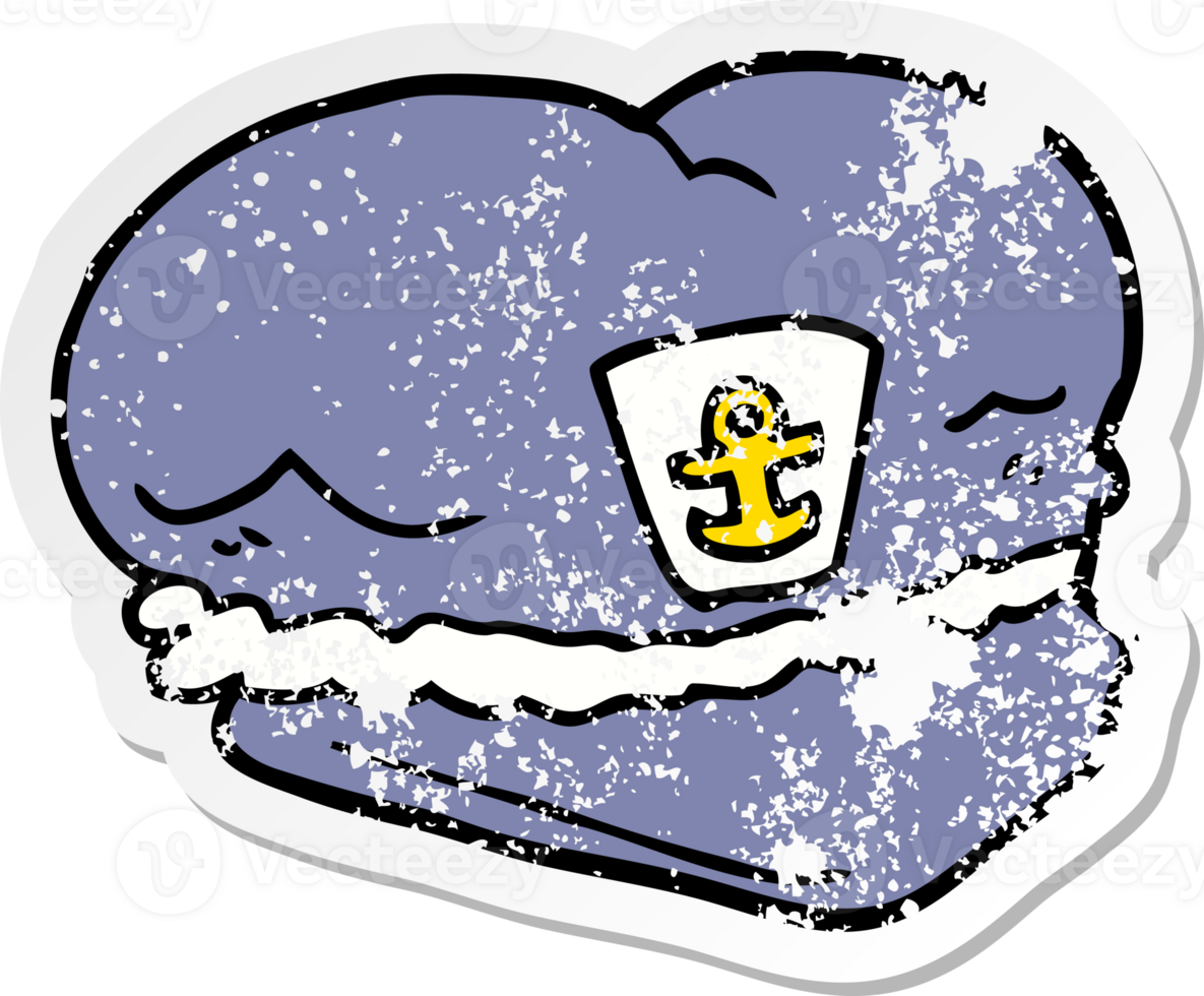 distressed sticker of a cartoon sailor hat png