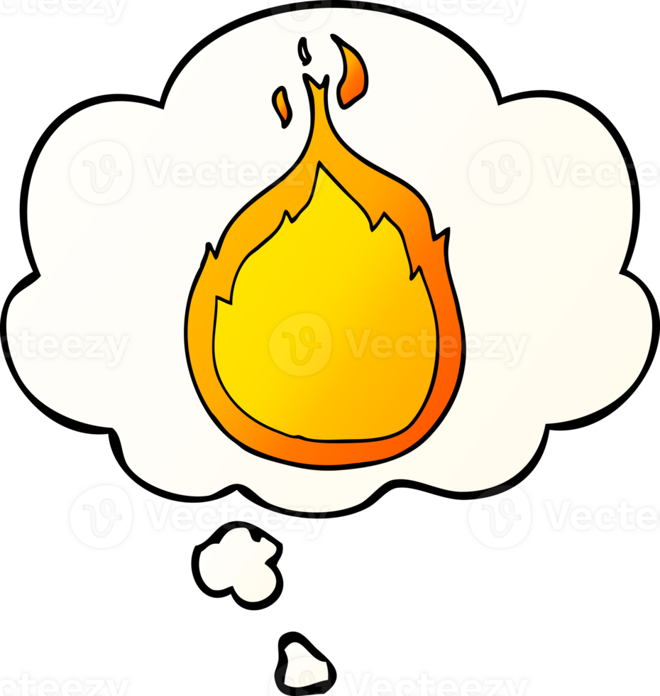 cartoon flames with thought bubble in smooth gradient style png