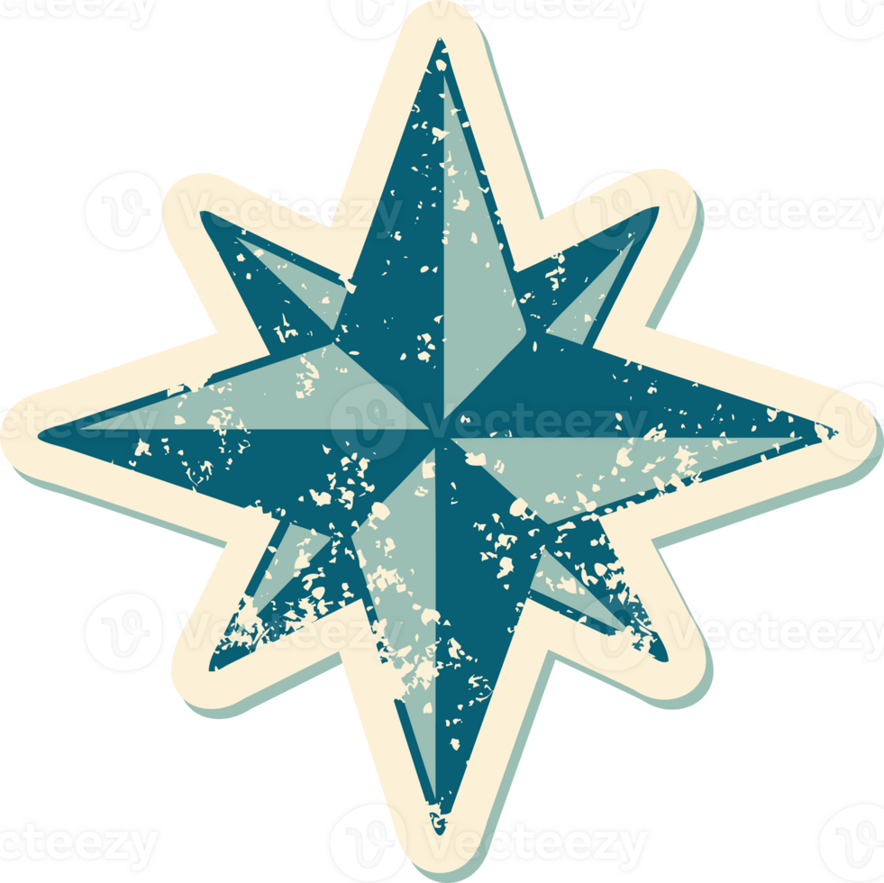 iconic distressed sticker tattoo style image of a star png