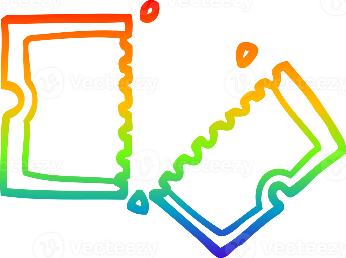 rainbow gradient line drawing of a cartoon movie ticket png