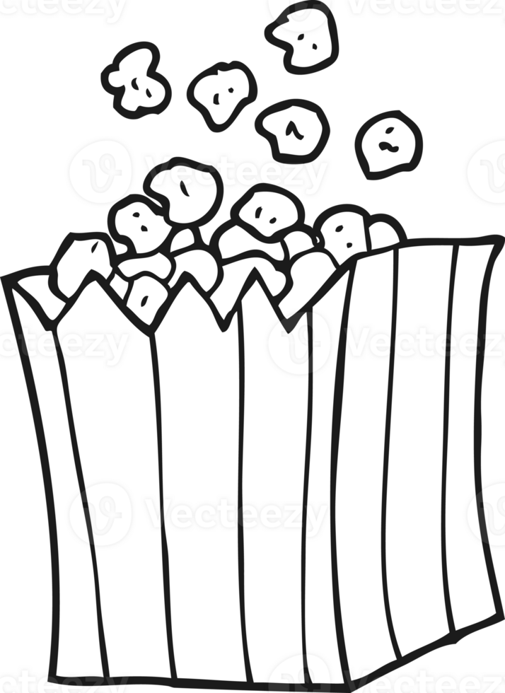 hand drawn black and white cartoon popcorn png