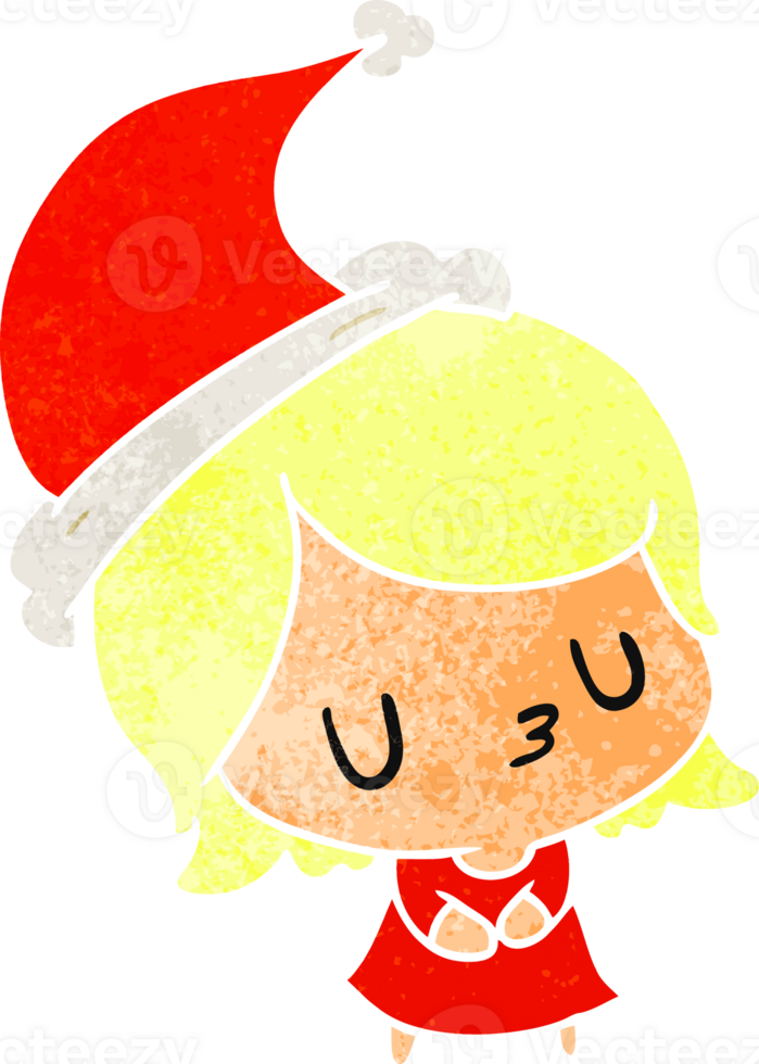 hand drawn christmas retro cartoon of kawaii girl png