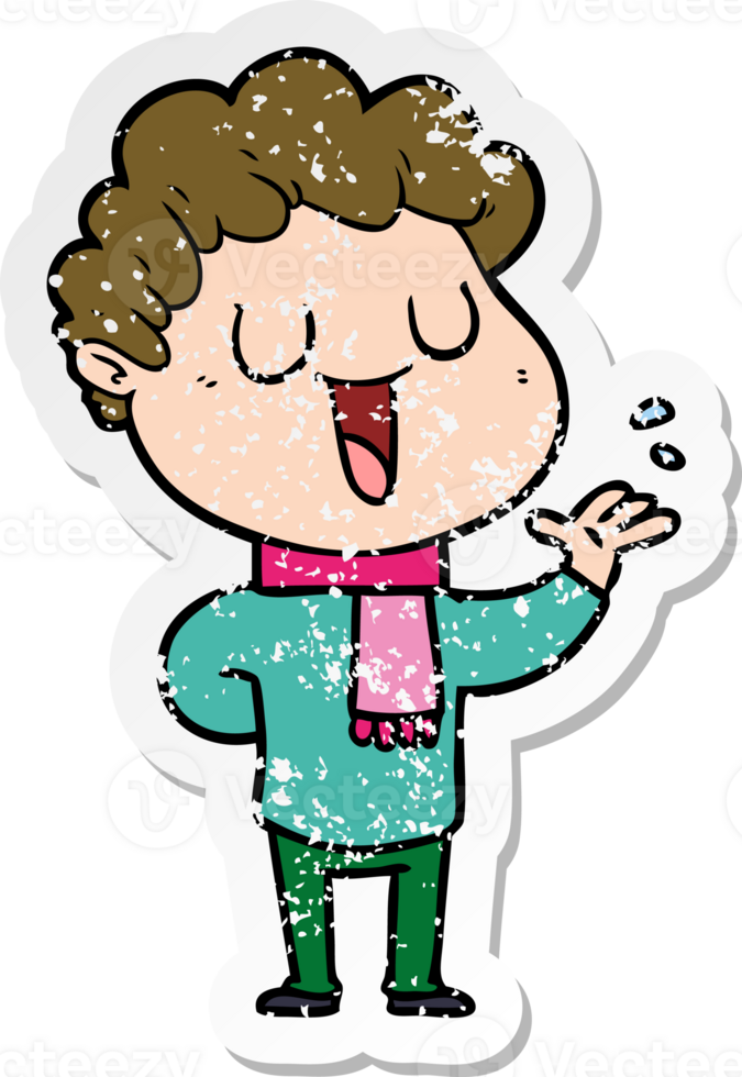 distressed sticker of a cartoon man talking png