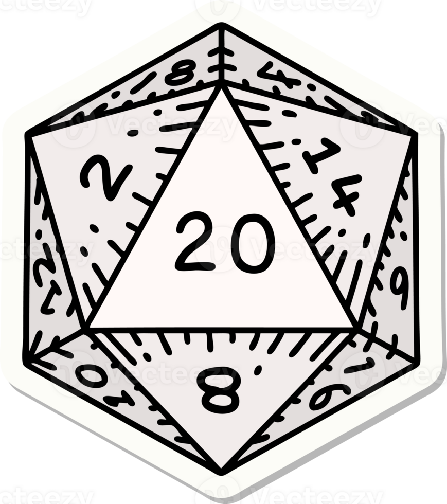 sticker of a natural 20 D20 dice roll png