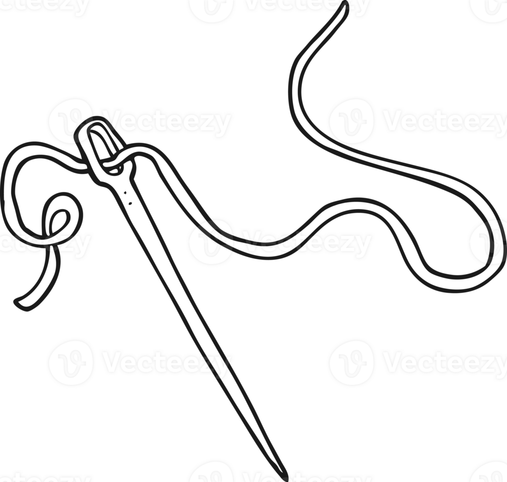 hand drawn black and white cartoon needle and thread png