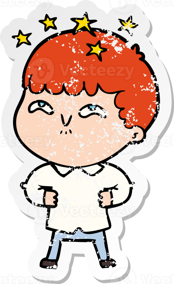 distressed sticker of a cartoon amazed boy png