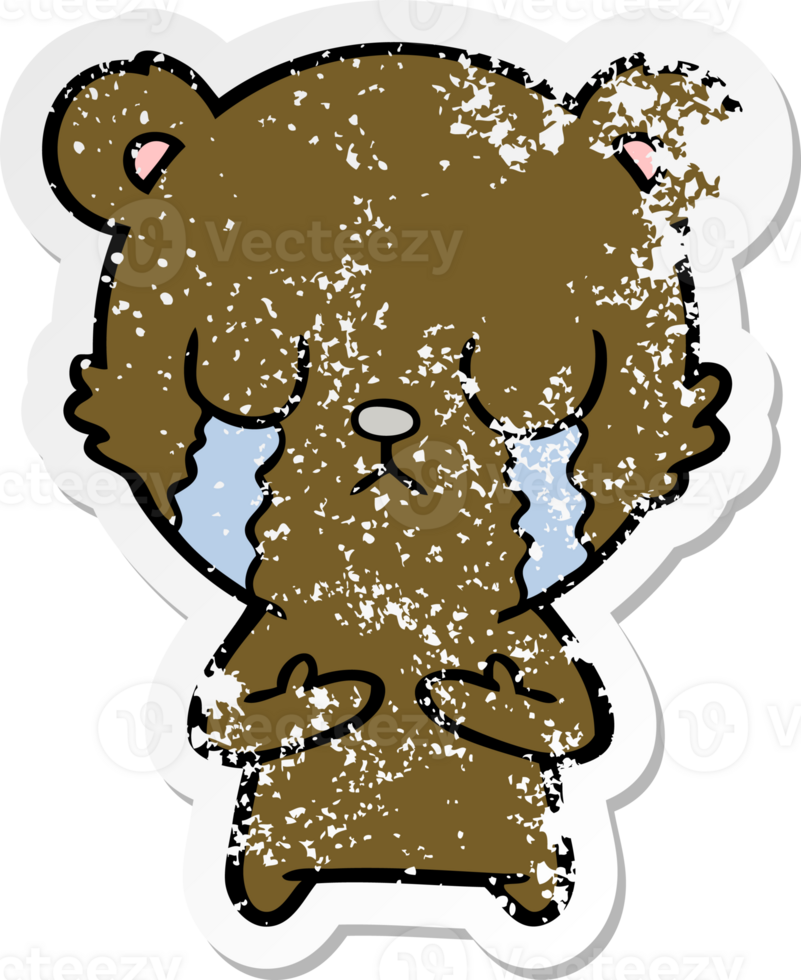 distressed sticker of a crying cartoon bear png