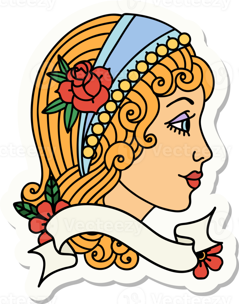 tattoo style sticker with banner of a gypsy head png
