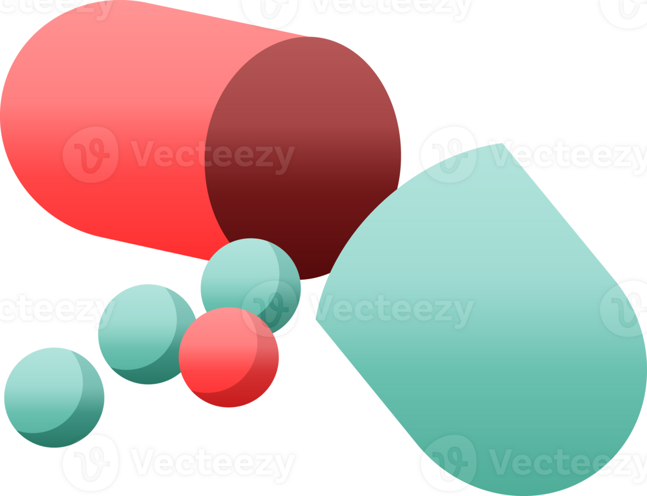 Flat colour illustration of an open capsule pill png