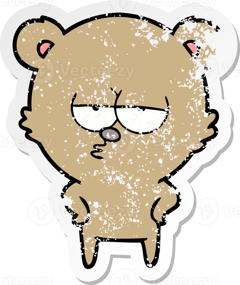 distressed sticker of a bored bear cartoon png