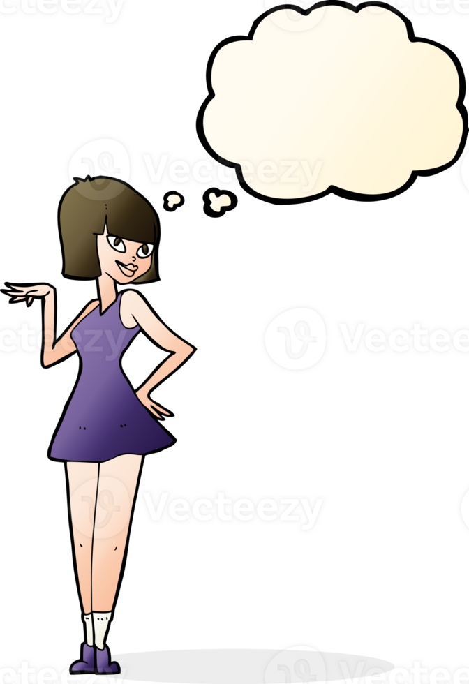 cartoon pretty woman with thought bubble png