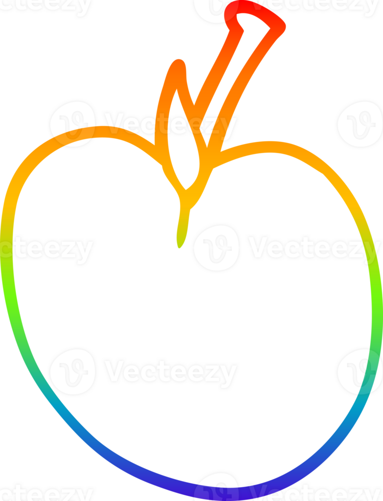 rainbow gradient line drawing of a cartoon apple png