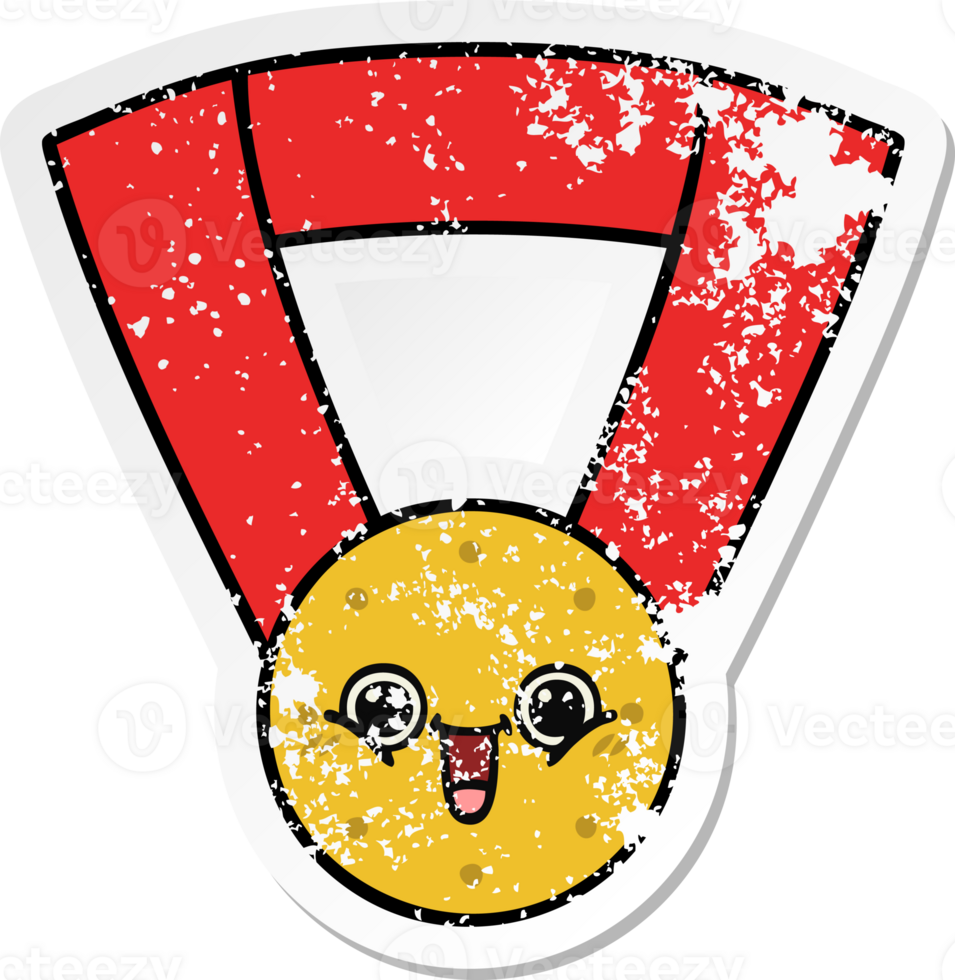 distressed sticker of a cute cartoon gold medal png
