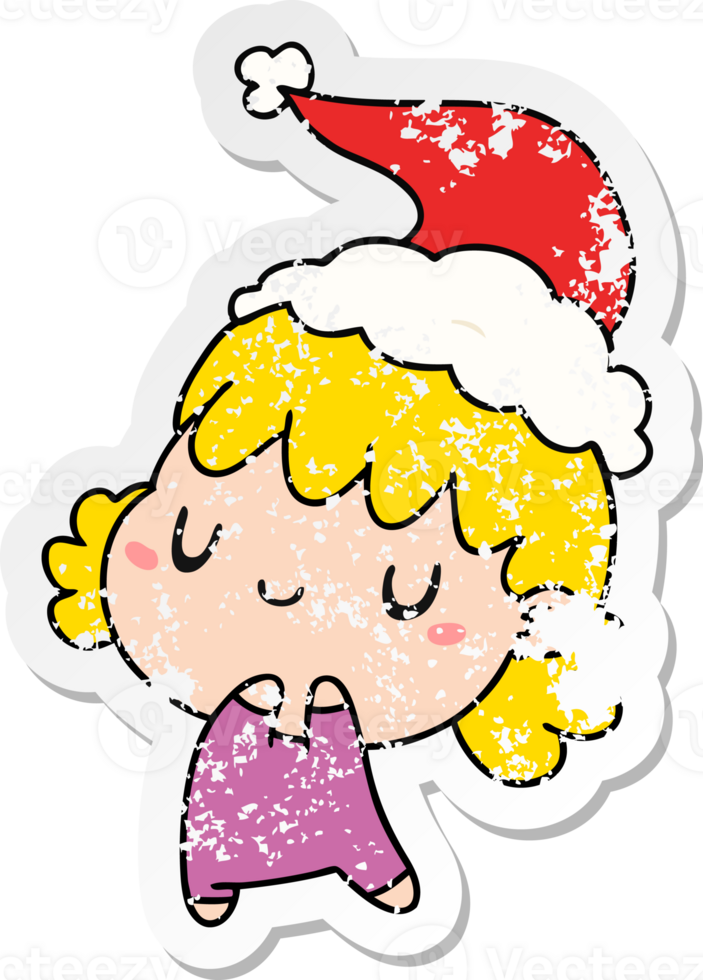 hand drawn christmas distressed sticker cartoon of kawaii girl png