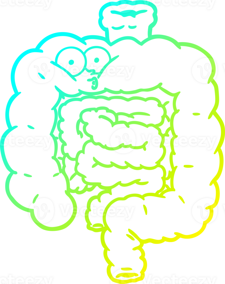 cold gradient line drawing of a cartoon surprised intestines png