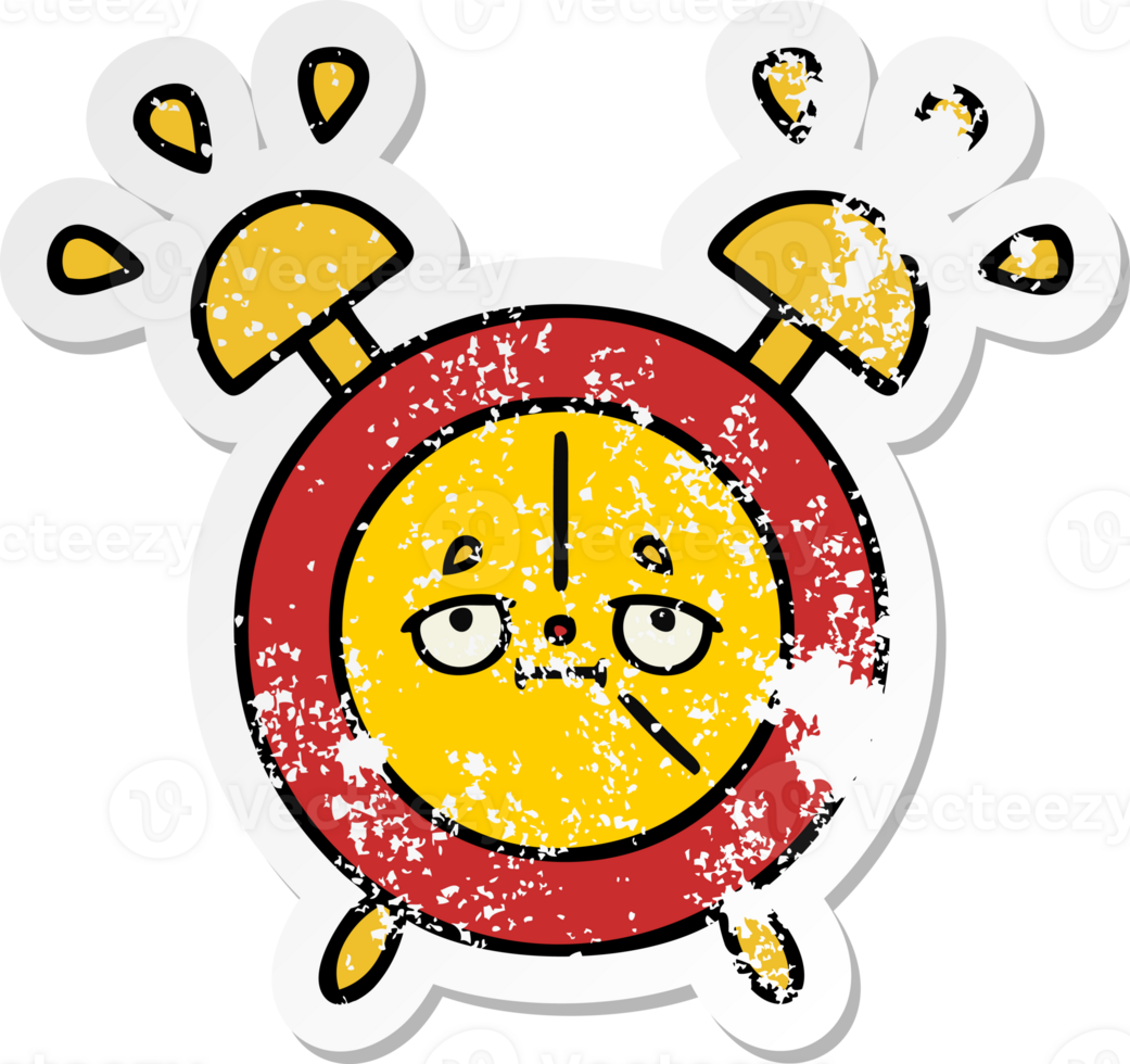 distressed sticker of a cute cartoon alarm clock png