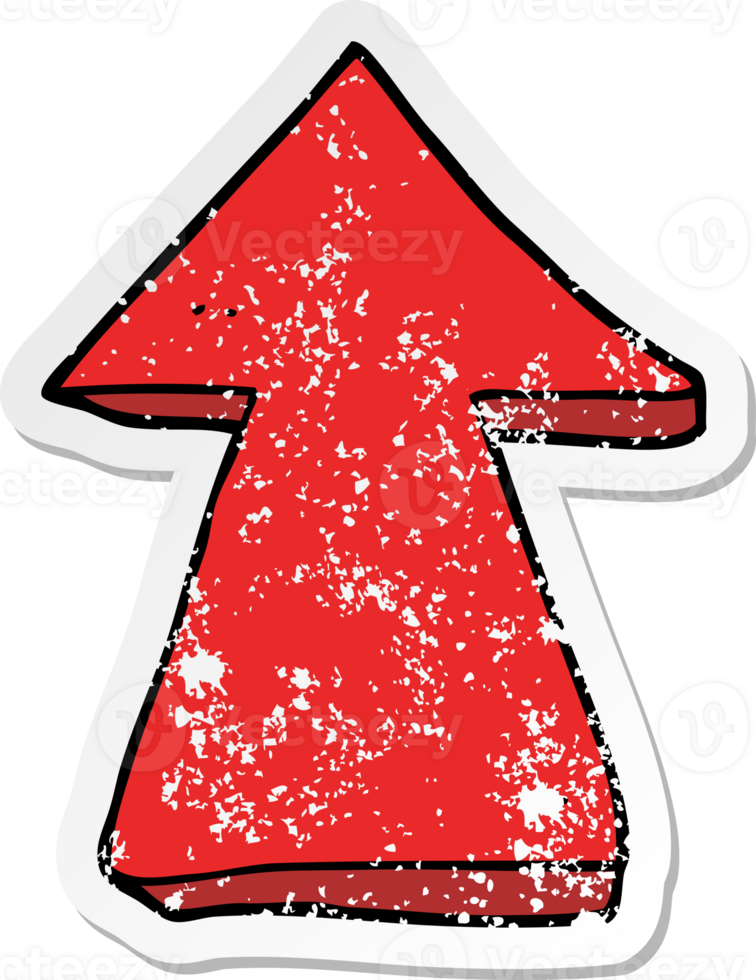 distressed sticker of a cartoon pointing arrow png