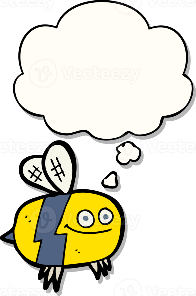 cartoon bee with thought bubble as a printed sticker png