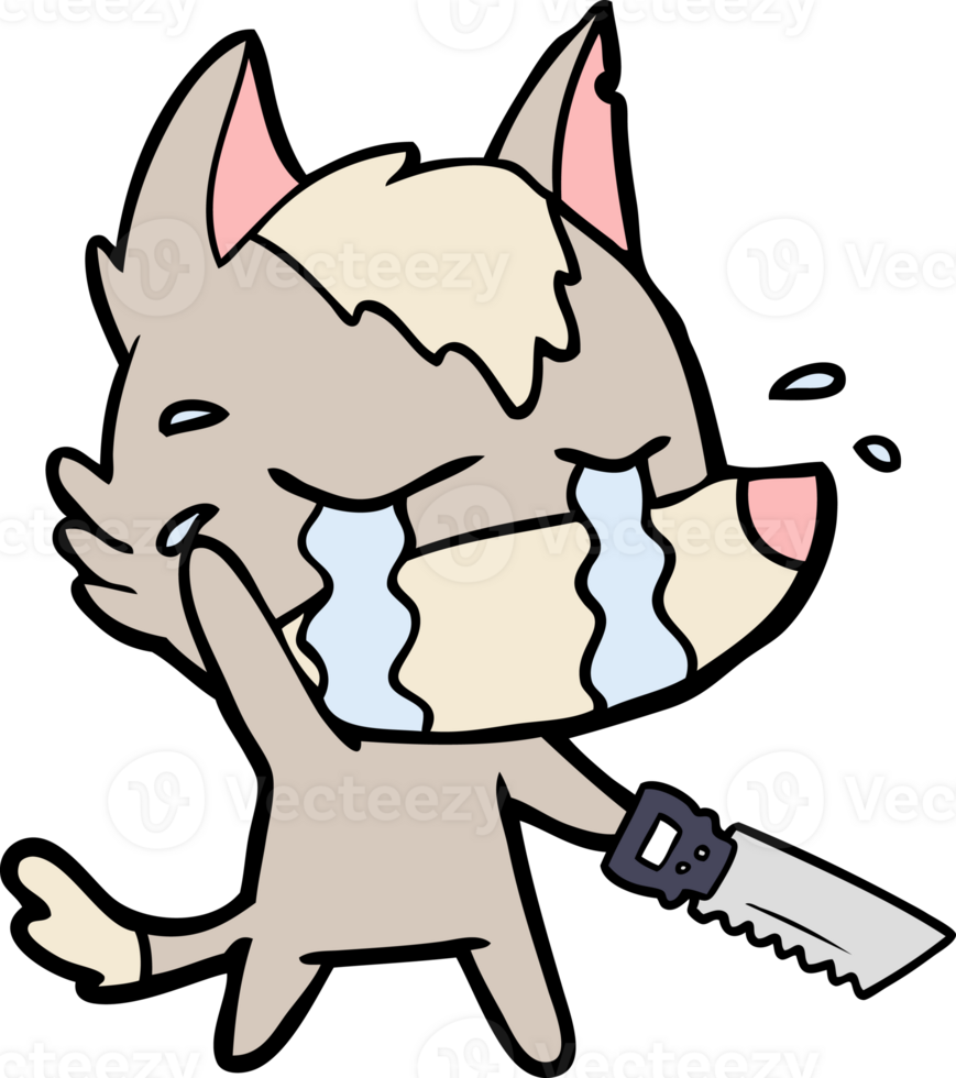 cartoon crying wolf with saw png