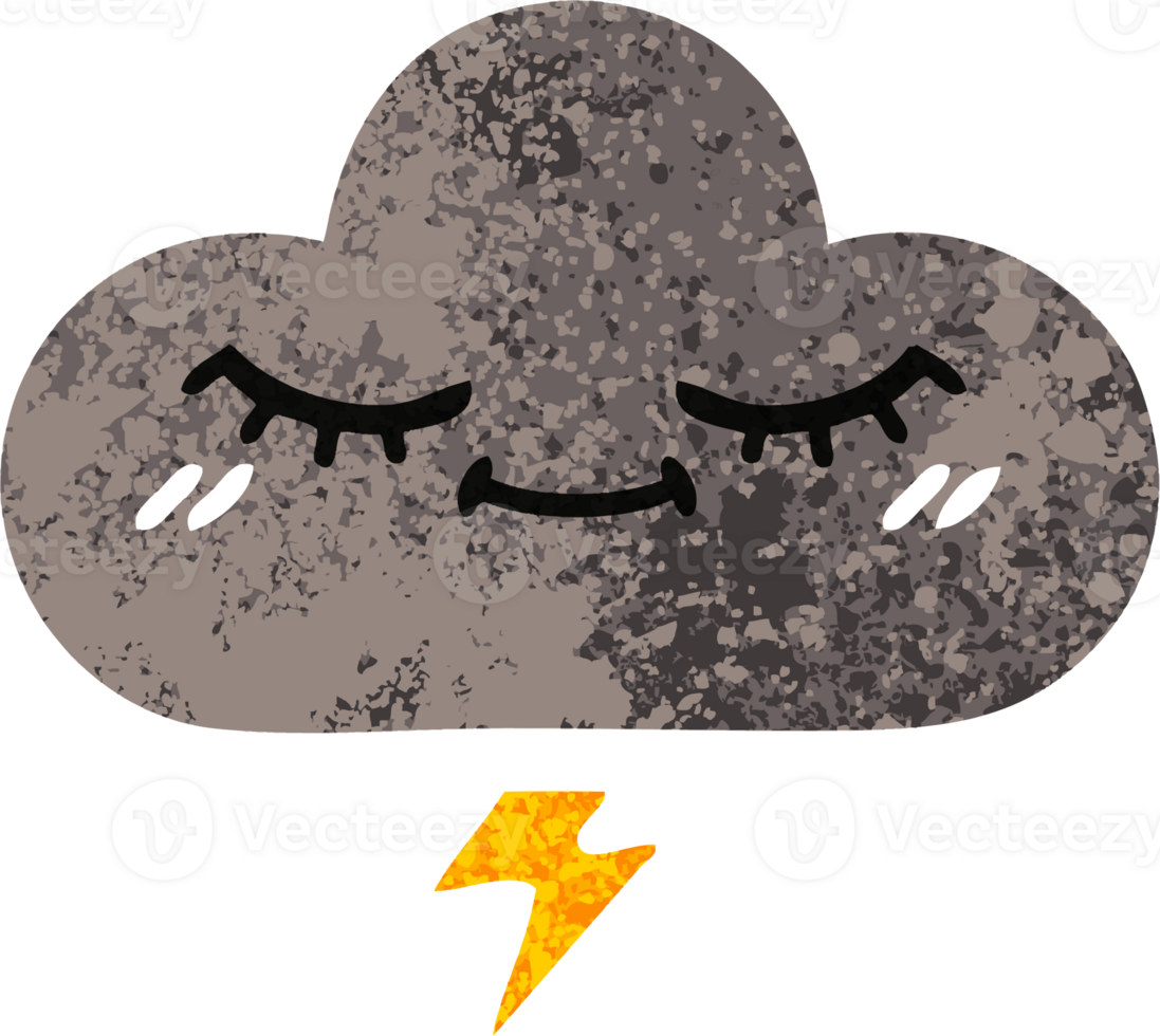 retro illustration style cartoon of a storm cloud png