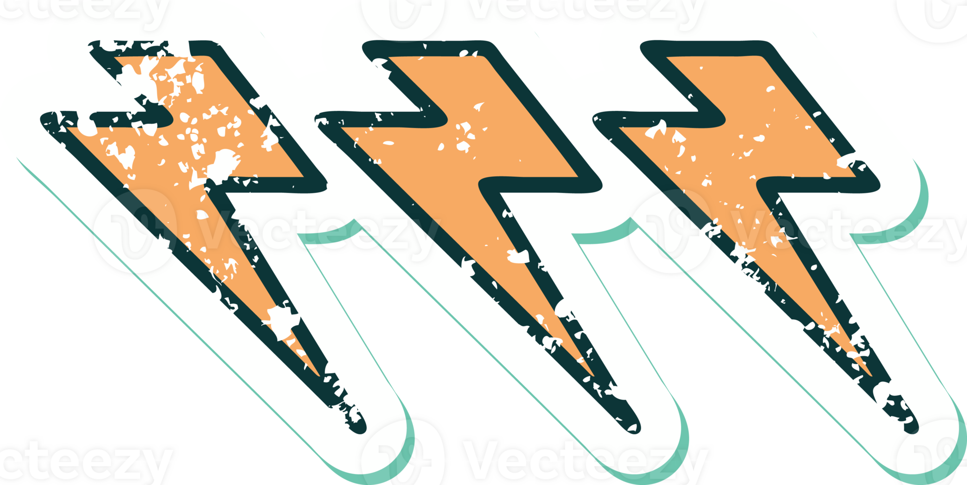 iconic distressed sticker tattoo style image of lighting bolts png