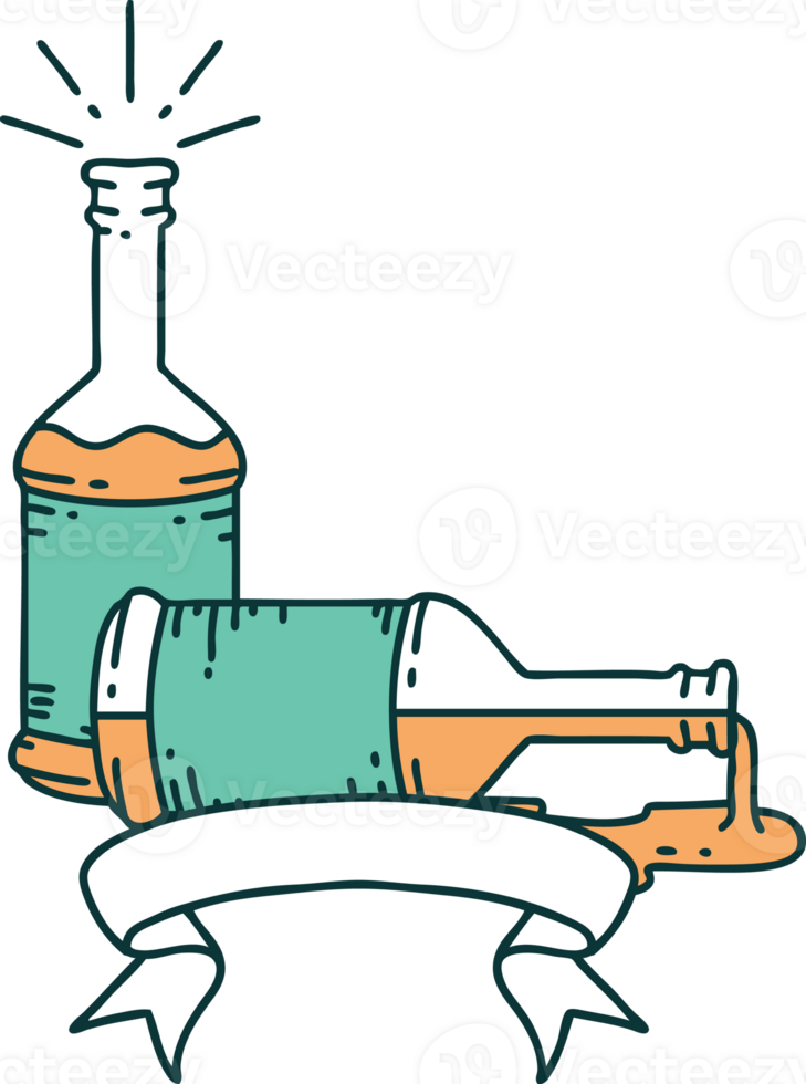scroll banner with tattoo style beer bottles png