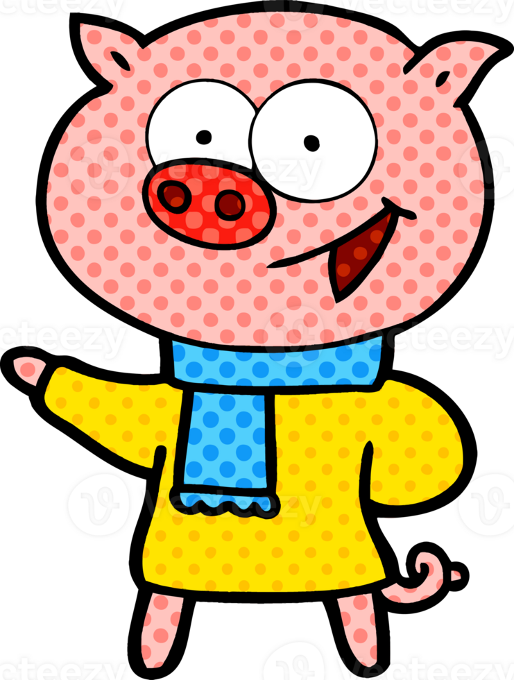 cheerful pig wearing winter clothes cartoon png