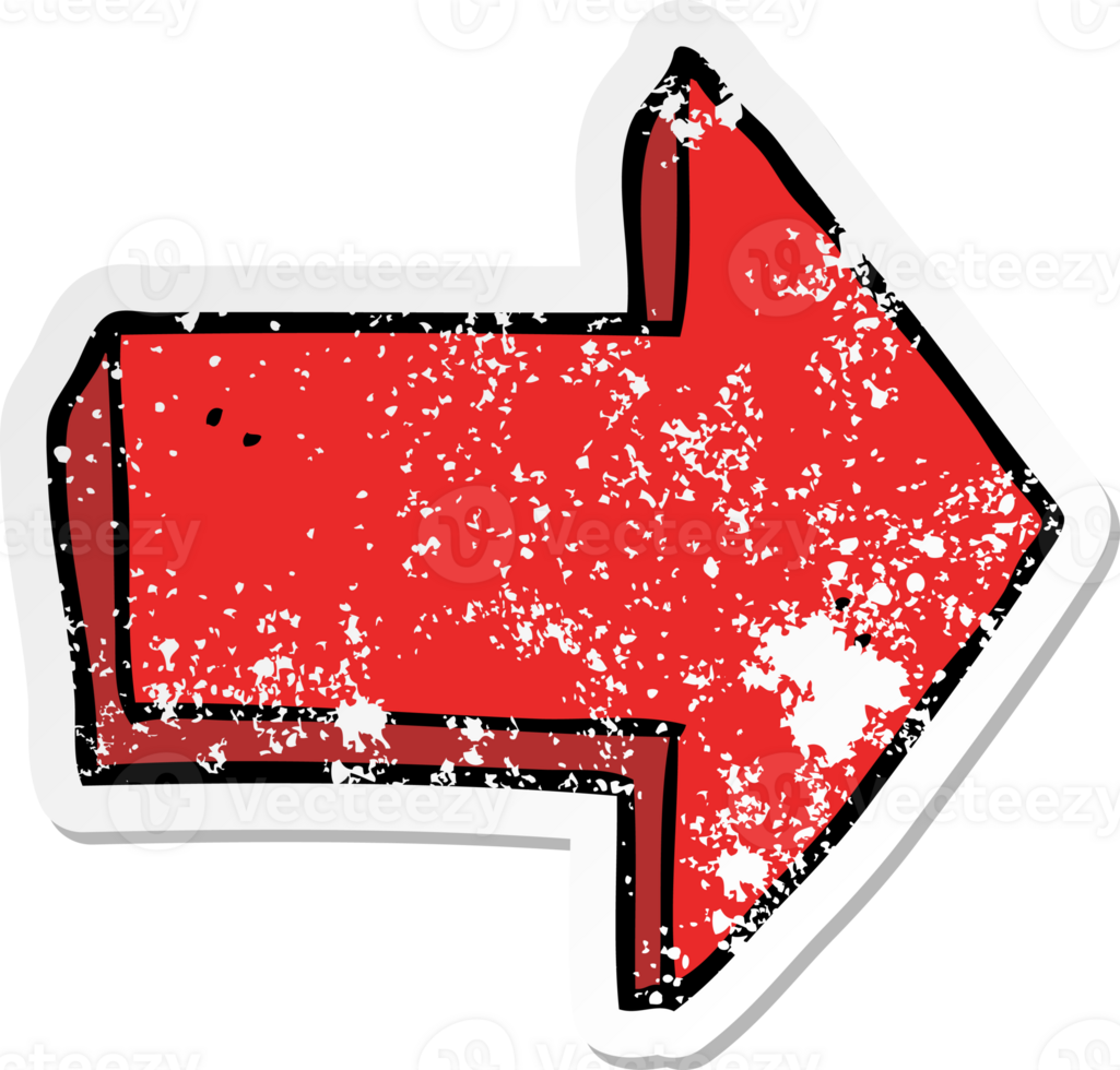distressed sticker of a cartoon pointing arrow png
