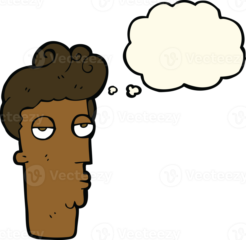 cartoon bored man's face with thought bubble png