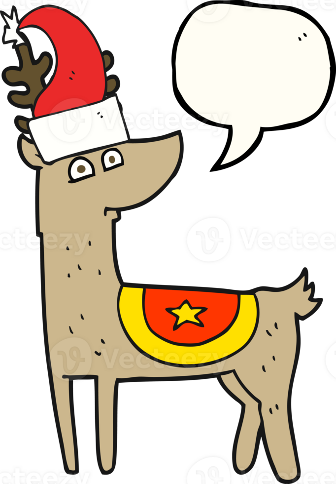 hand drawn speech bubble cartoon reindeer wearing christmas hat png