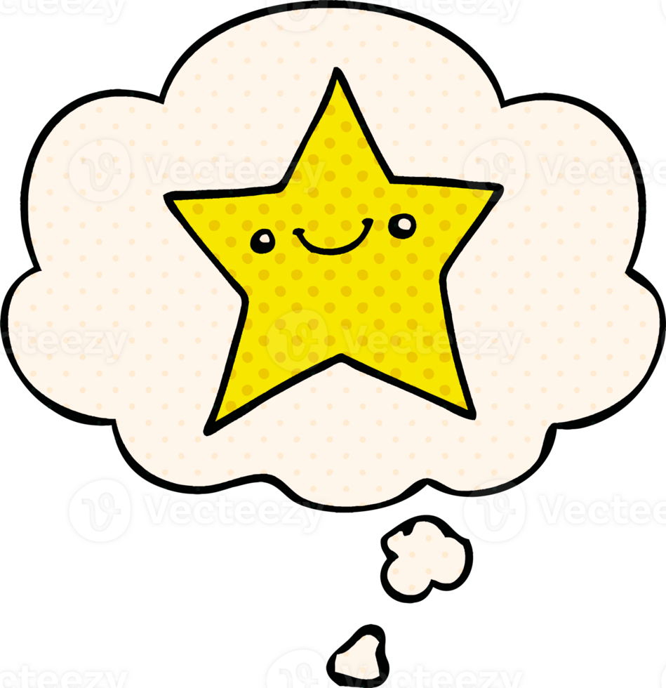 happy cartoon star with thought bubble in comic book style png
