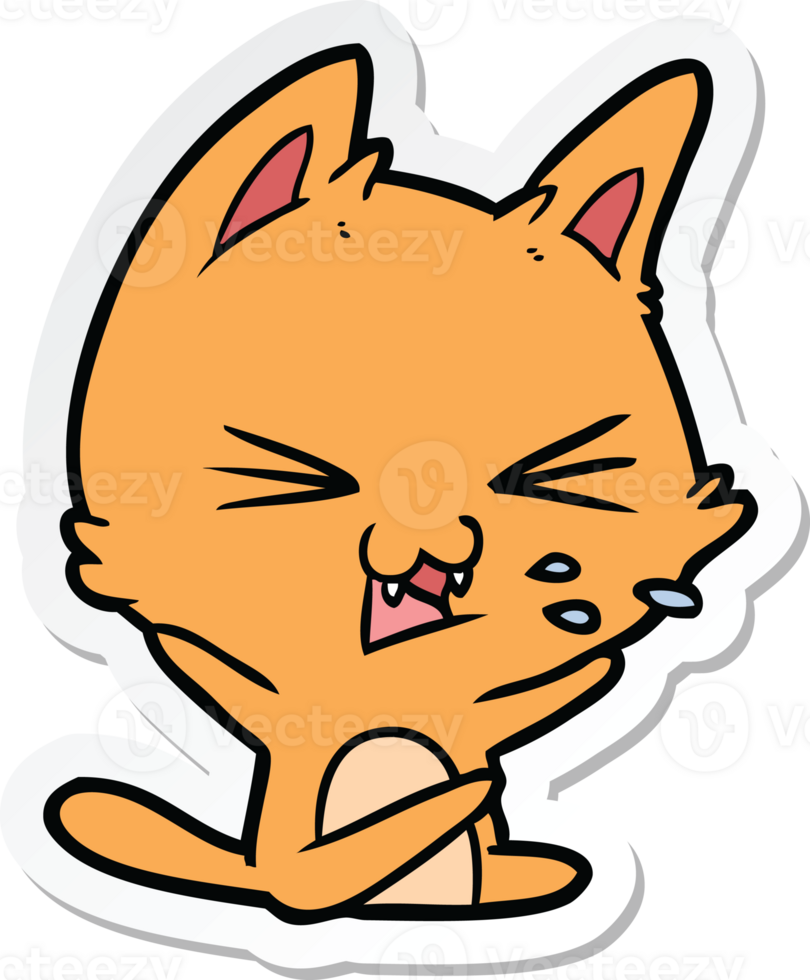 sticker of a cartoon cat hissing png