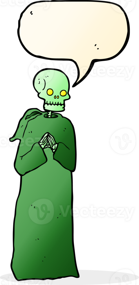cartoon skeleton in black robe with speech bubble png