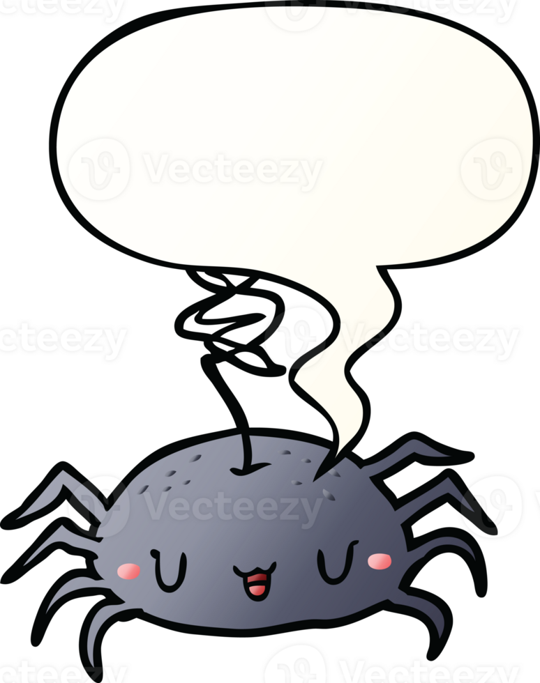 cartoon halloween spider with speech bubble in smooth gradient style png