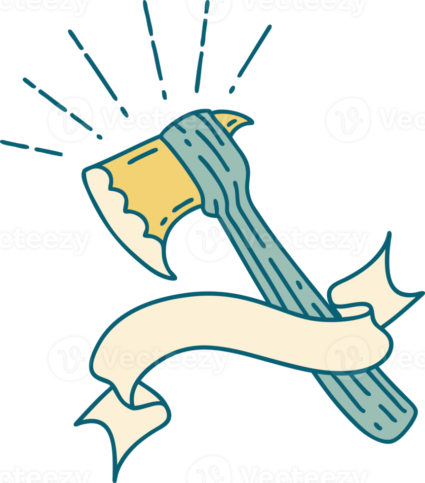 scroll banner with tattoo style hatchet axe png