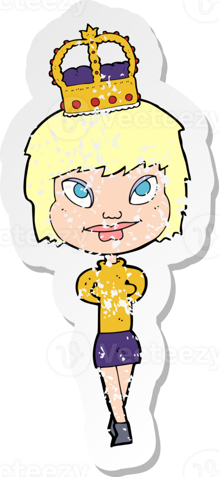 retro distressed sticker of a cartoon person wearing crown png