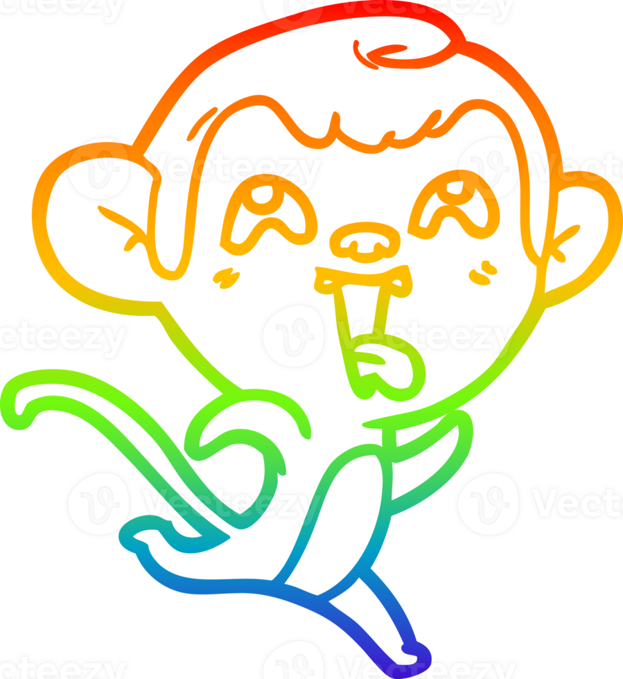 rainbow gradient line drawing of a crazy cartoon monkey png
